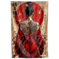 Japanese Geisha Tapestry Asian Wall Art Japanese Wall Hanging Red Aesthetic Decor