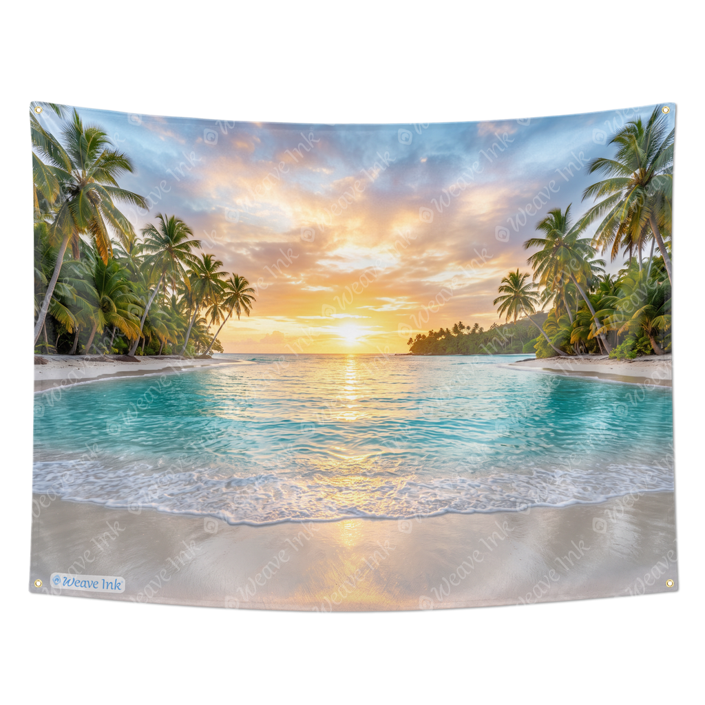 Luxury Tropical Beach Sunset Tapestry Wall Hanging – Turquoise Ocean Paradise Nature Wall Decor for Bedroom, Living Room & Dorm Room