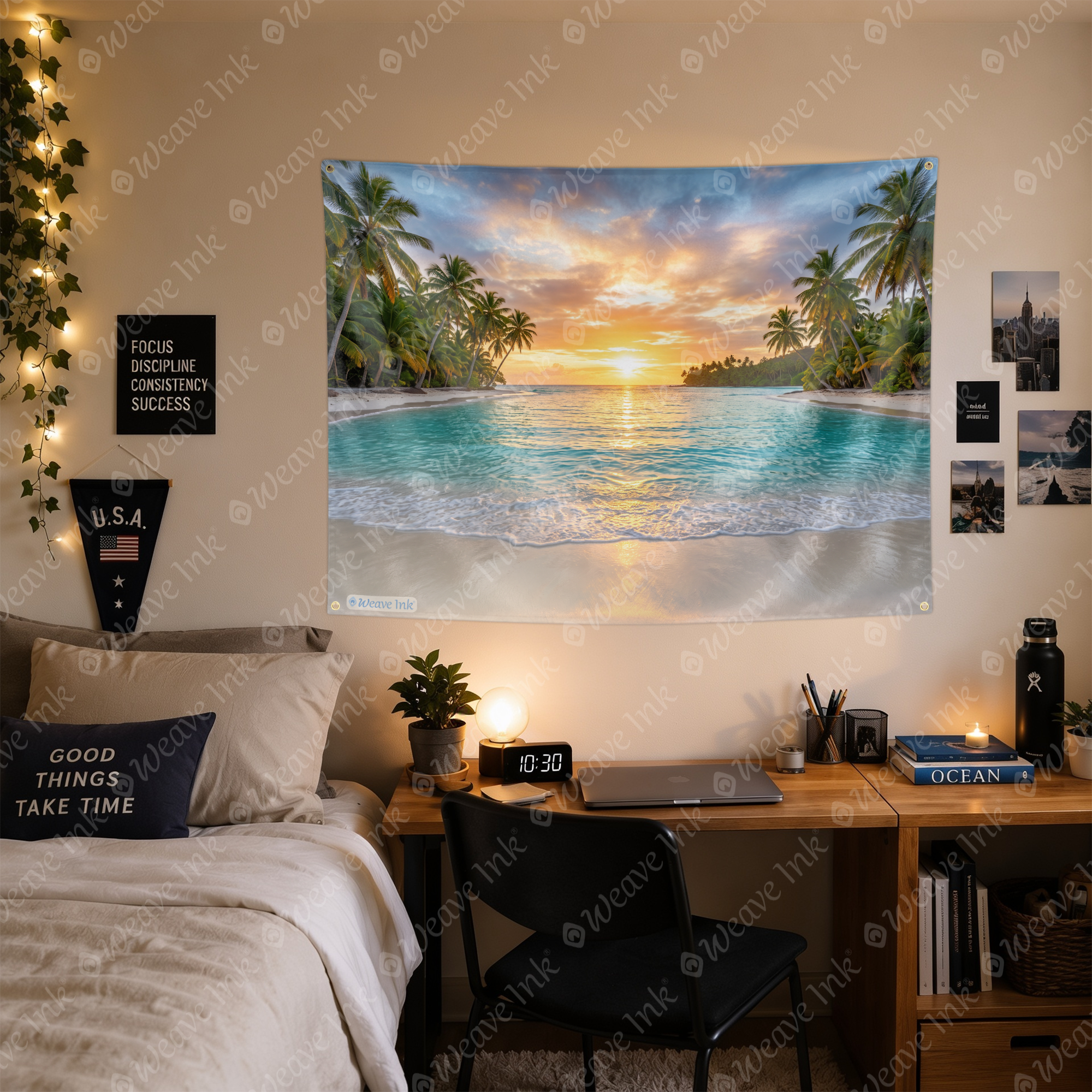 Luxury Tropical Beach Sunset Tapestry Wall Hanging – Turquoise Ocean Paradise Nature Wall Decor for Bedroom, Living Room & Dorm Room