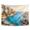Mediterranean Coastal Cliffs Tapestry Wall Hanging – Crystal Blue Ocean Nature Wall Decor for Bedroom, Living Room & Dorm Room