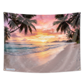 Pink Golden Sunset Beach Tapestry Wall Hanging – Tropical Ocean Paradise Wall Decor for Bedroom, Living Room & Dorm Room