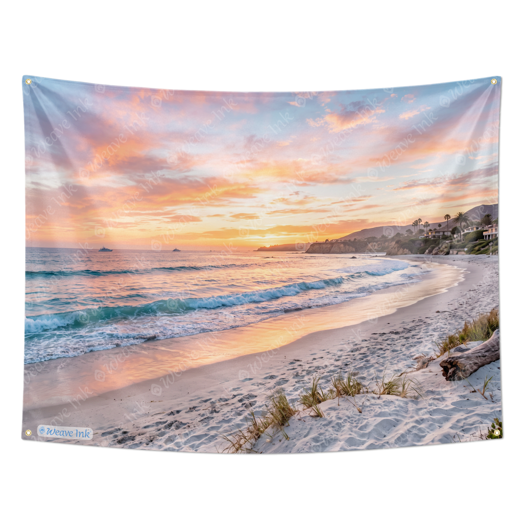 Luxury Coastal Sunset Beach Tapestry Wall Hanging – Pastel Ocean Paradise Wall Decor for Bedroom, Living Room & Dorm Room