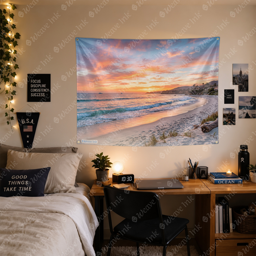 Luxury Coastal Sunset Beach Tapestry Wall Hanging – Pastel Ocean Paradise Wall Decor for Bedroom, Living Room & Dorm Room