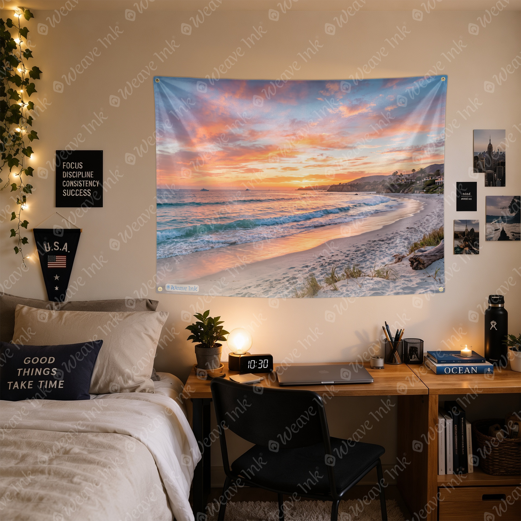 Luxury Coastal Sunset Beach Tapestry Wall Hanging – Pastel Ocean Paradise Wall Decor for Bedroom, Living Room & Dorm Room