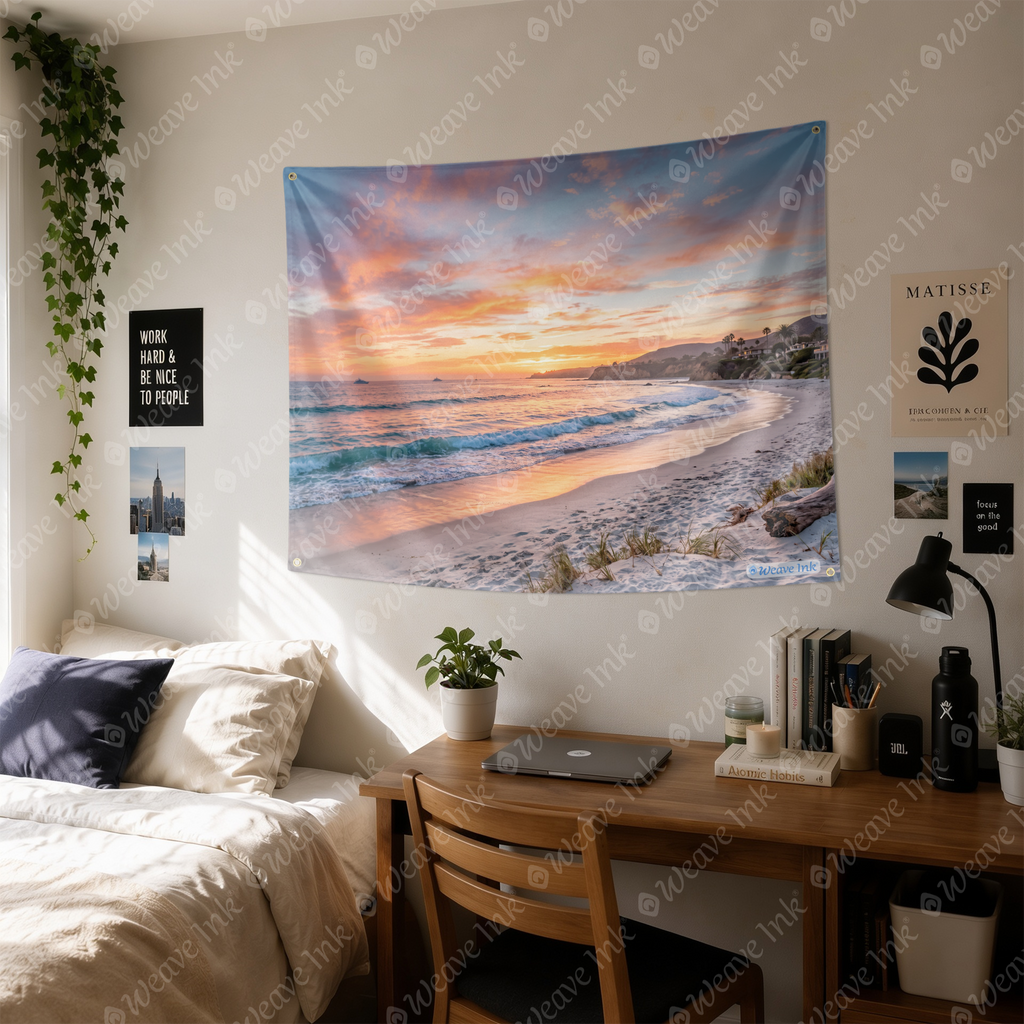 Luxury Coastal Sunset Beach Tapestry Wall Hanging – Pastel Ocean Paradise Wall Decor for Bedroom, Living Room & Dorm Room