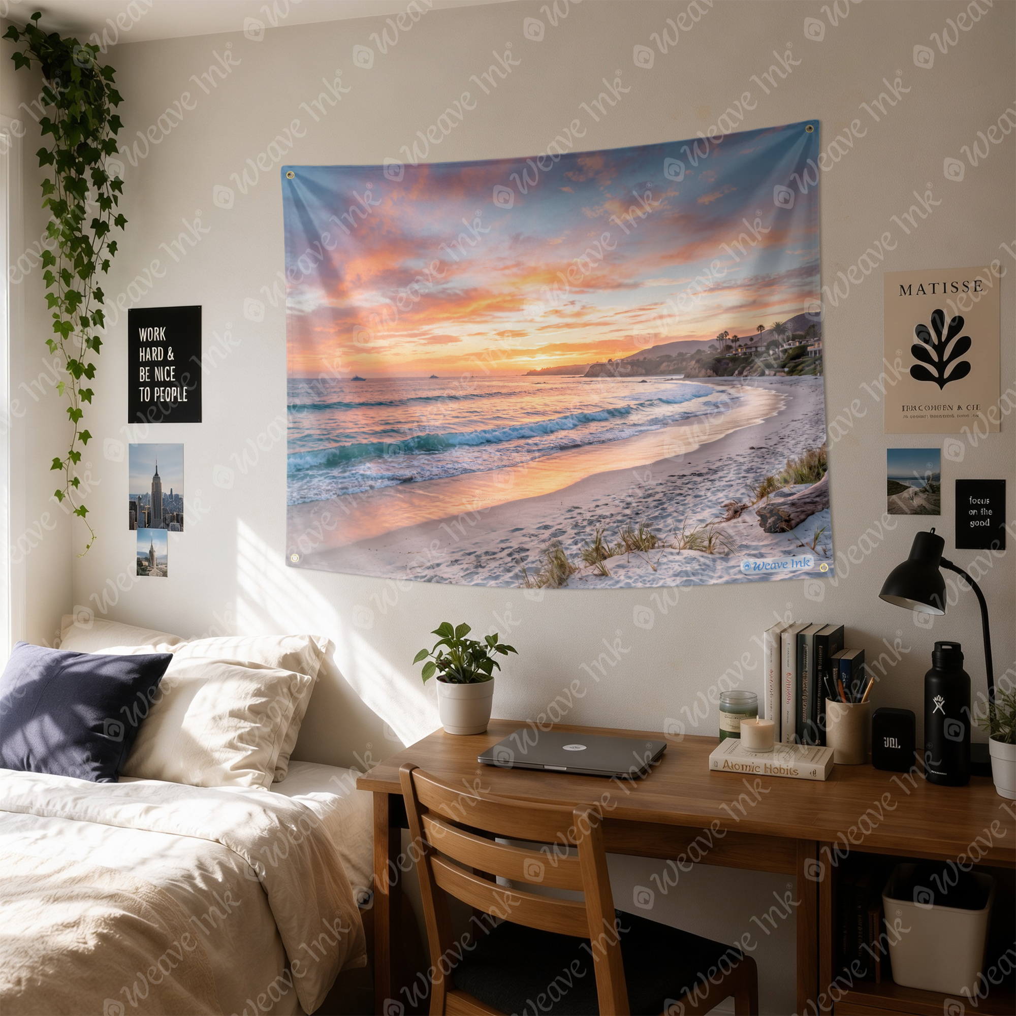 Luxury Coastal Sunset Beach Tapestry Wall Hanging – Pastel Ocean Paradise Wall Decor for Bedroom, Living Room & Dorm Room