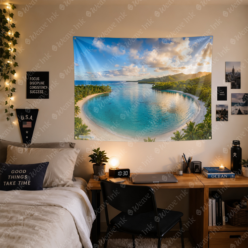 Crystal Blue Tropical Lagoon Tapestry Wall Hanging – Luxury Beach Paradise Wall Decor for Bedroom, Living Room & Dorm Room
