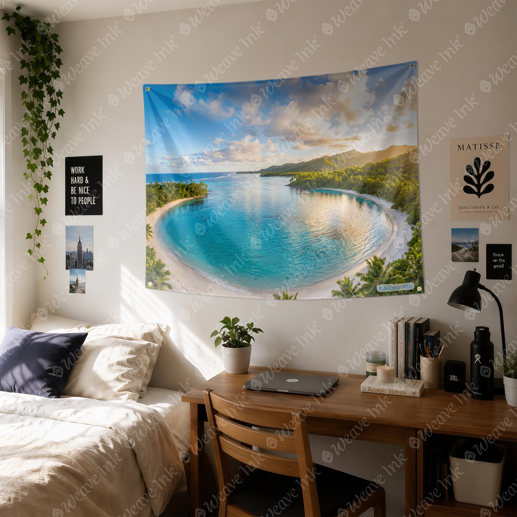 Crystal Blue Tropical Lagoon Tapestry Wall Hanging – Luxury Beach Paradise Wall Decor for Bedroom, Living Room & Dorm Room