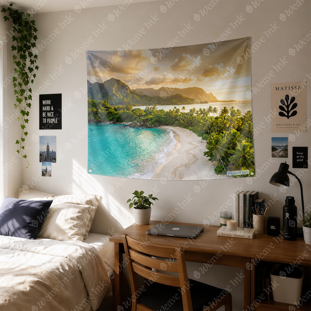 Hawaiian Tropical Beach Tapestry Wall Hanging – Turquoise Ocean Paradise Wall Decor for Bedroom, Living Room & Dorm Room