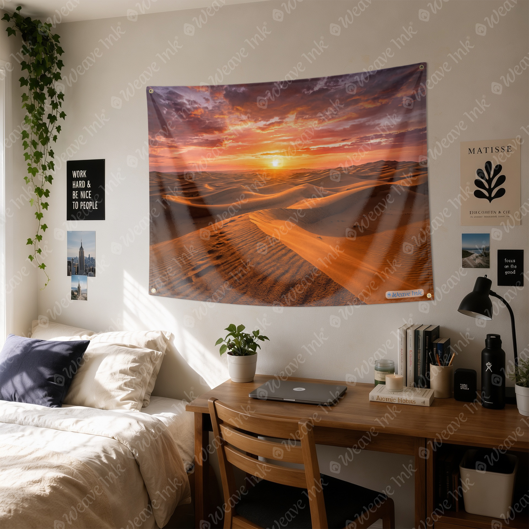 Golden Sunset Desert Dunes Tapestry Wall Hanging – Luxury Sand Landscape Wall Decor for Bedroom, Living Room & Dorm Room