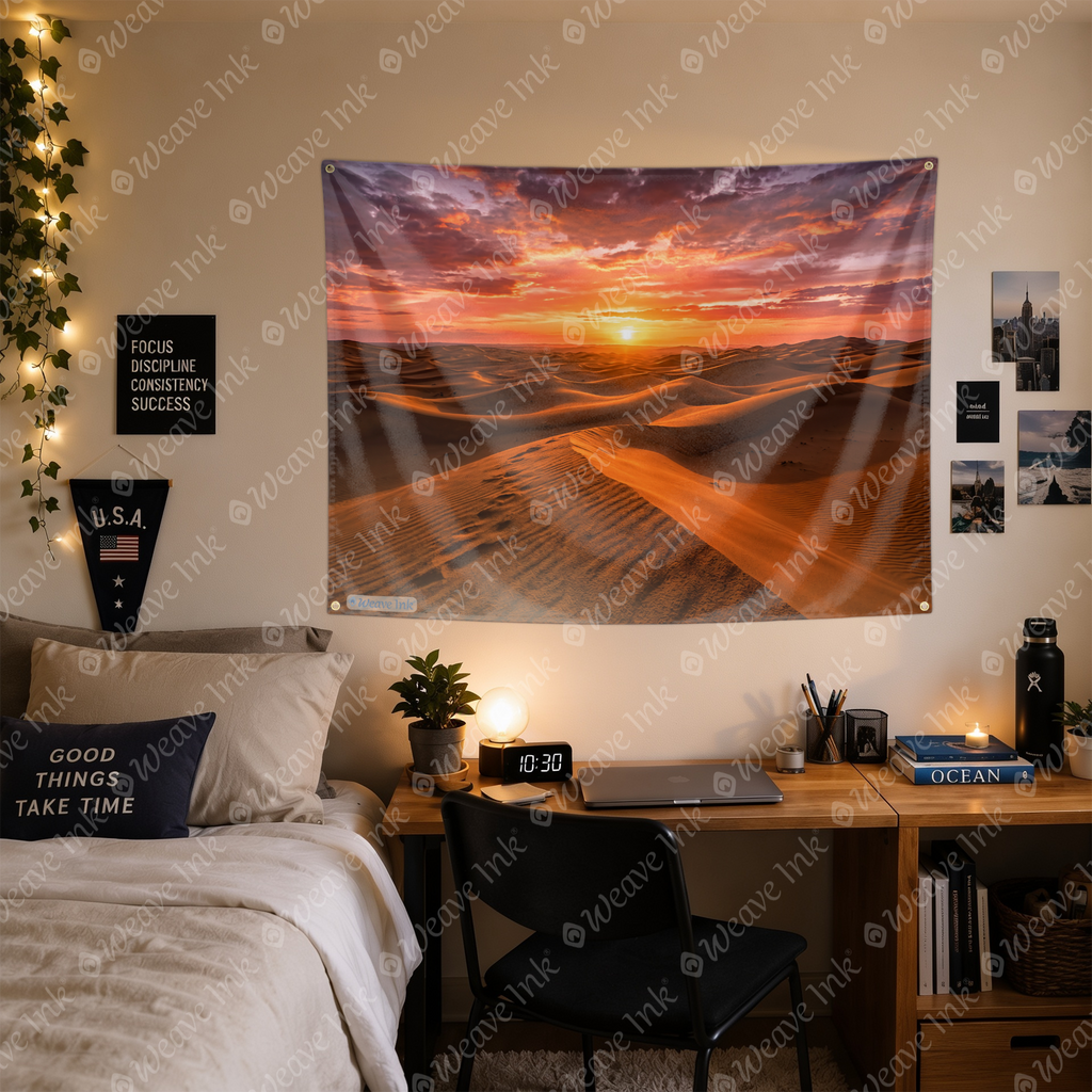 Golden Sunset Desert Dunes Tapestry Wall Hanging – Luxury Sand Landscape Wall Decor for Bedroom, Living Room & Dorm Room