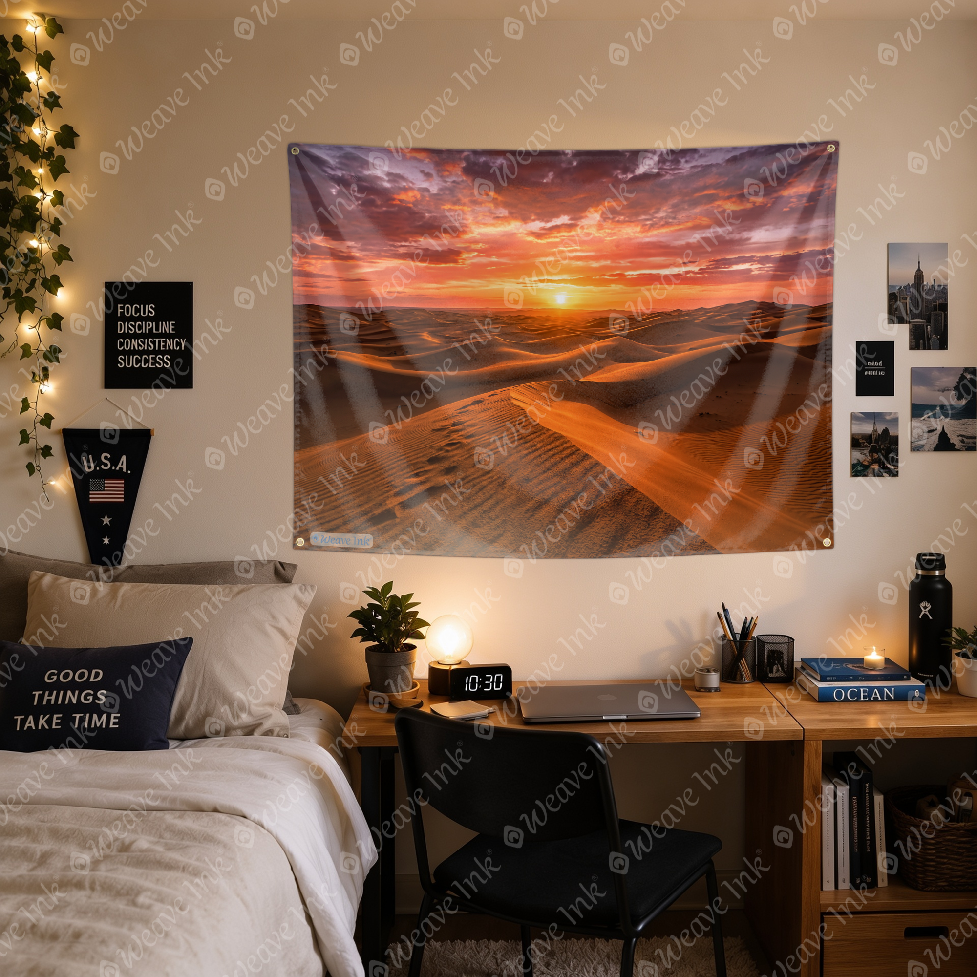 Golden Sunset Desert Dunes Tapestry Wall Hanging – Luxury Sand Landscape Wall Decor for Bedroom, Living Room & Dorm Room