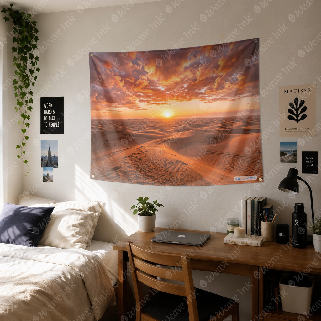 Golden Hour Desert Sunset Tapestry Wall Hanging – Luxury Sand Dunes Wall Decor for Bedroom, Living Room & Dorm Room