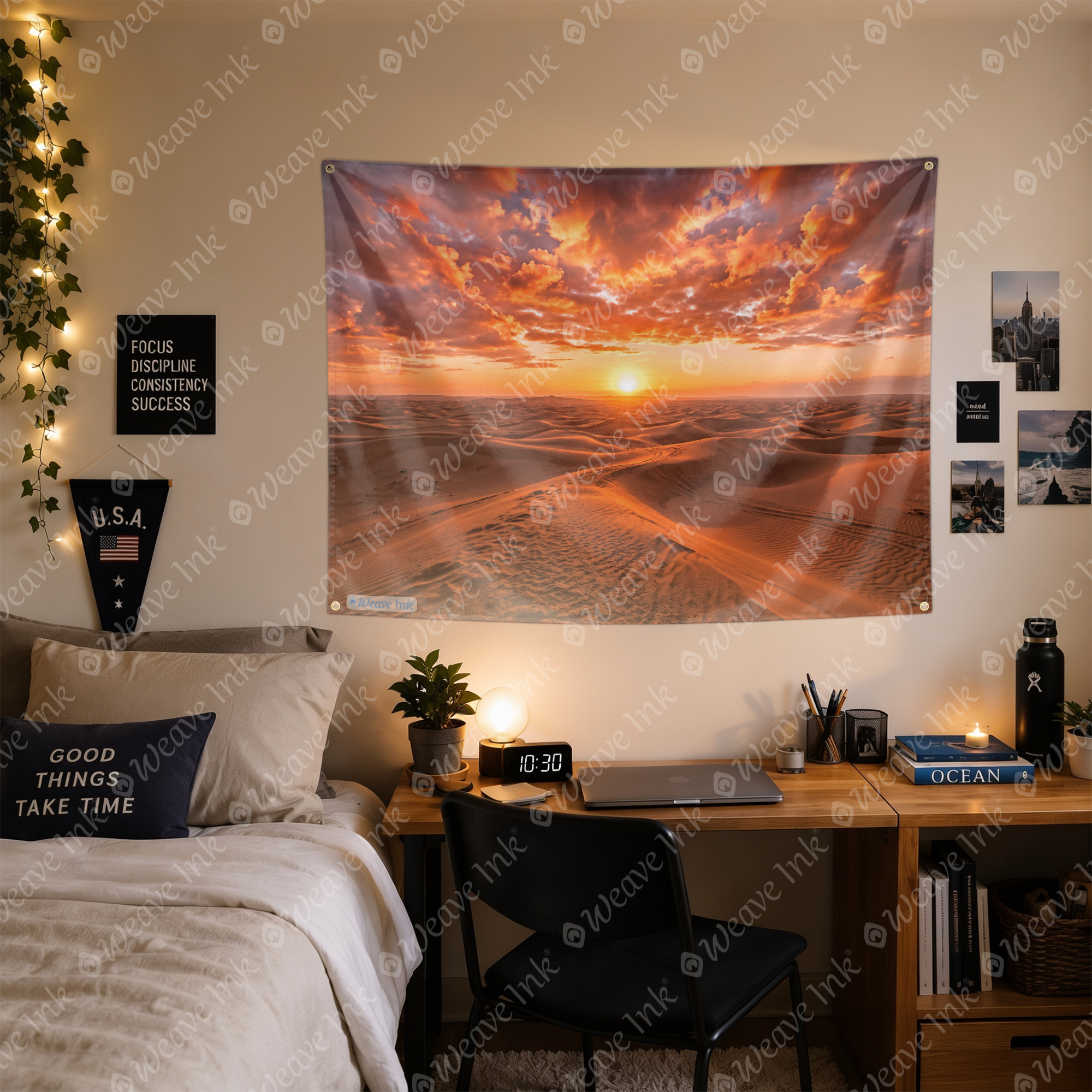 Golden Hour Desert Sunset Tapestry Wall Hanging – Luxury Sand Dunes Wall Decor for Bedroom, Living Room & Dorm Room