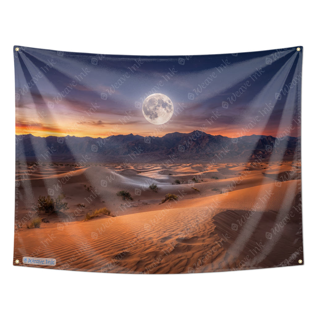 Mystical Desert Moonrise Tapestry Wall Hanging – Golden Sand Dunes Wall Decor for Bedroom, Living Room & Dorm Room