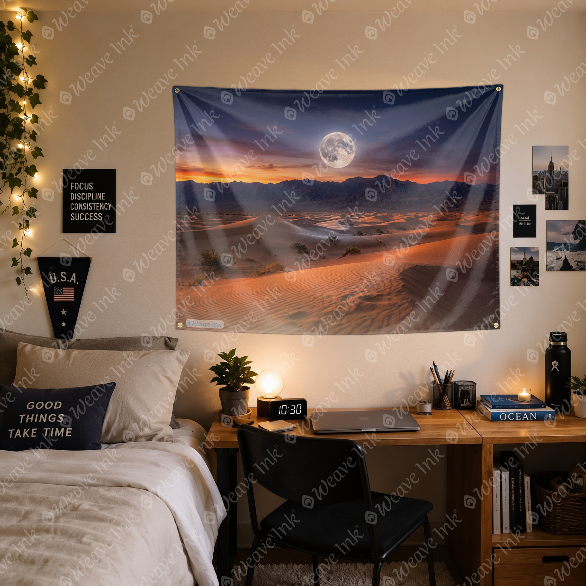 Mystical Desert Moonrise Tapestry Wall Hanging – Golden Sand Dunes Wall Decor for Bedroom, Living Room & Dorm Room