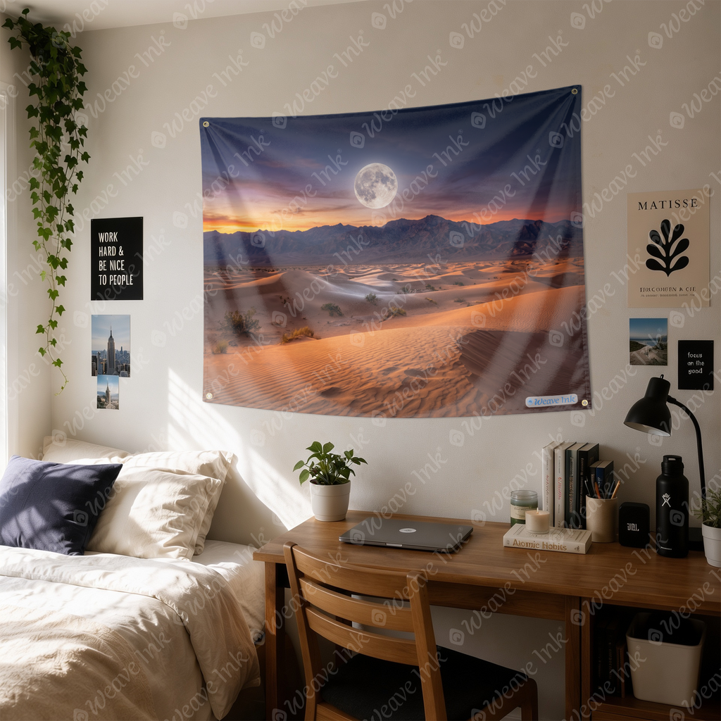 Mystical Desert Moonrise Tapestry Wall Hanging – Golden Sand Dunes Wall Decor for Bedroom, Living Room & Dorm Room