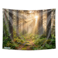Sunlit Forest Path Tapestry – Enchanted Woodland Wall Hanging, Golden Sun Rays Nature Landscape Decor for Bedroom, Dorm & Living Room