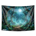 Enchanted Moonlit Forest Tapestry – Mystical Woodland Wall Hanging, Glowing Fireflies & Full Moon Fantasy Nature Decor for Bedroom, Dorm & Living Room