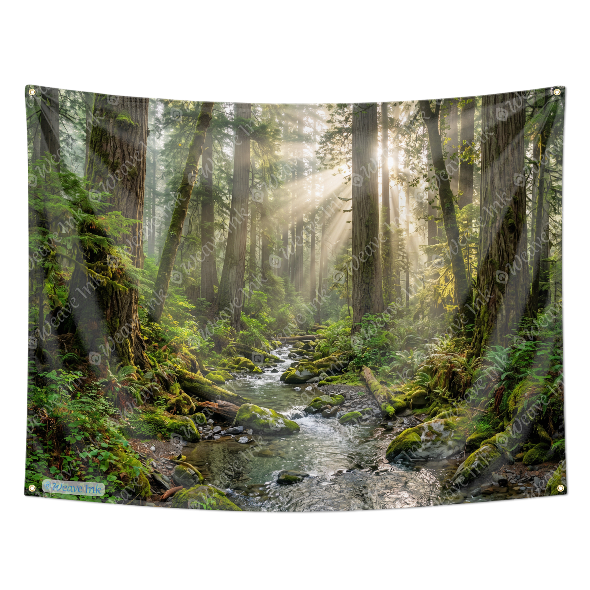 Sunlit Forest Creek Tapestry Wall Hanging – Serene Woodland Stream Nature Landscape Decor for Bedroom, Dorm Room, Living Room, Cottagecore & Boho Home