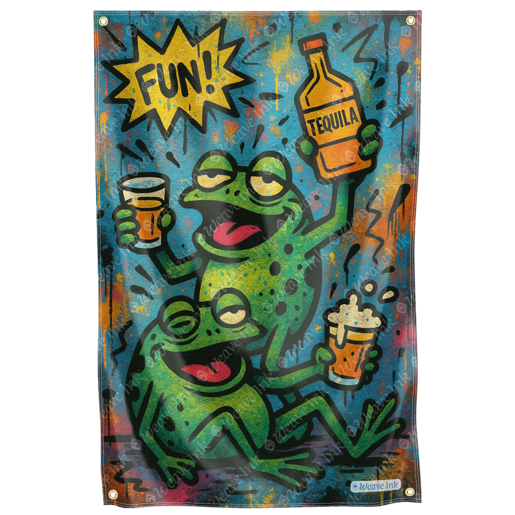Funny Drunk Frogs Cartoon Flag Wall Hang Art Decor Tapestry Man Cave Garage Gift