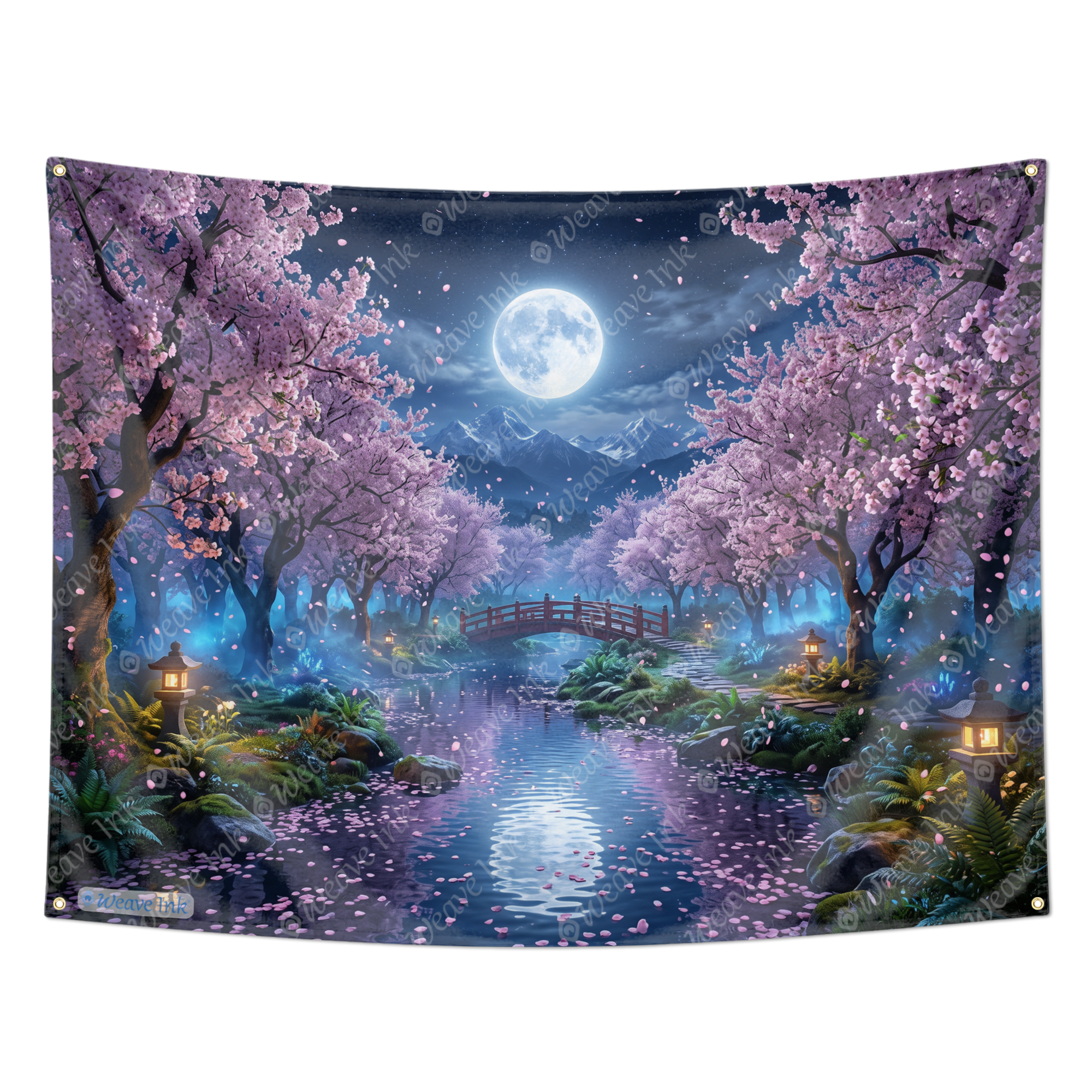 Moonlit Japanese Sakura Forest Tapestry Wall Hanging – Cherry Blossom Moonlight Wall Decor for Bedroom, Living Room & Dorm Room