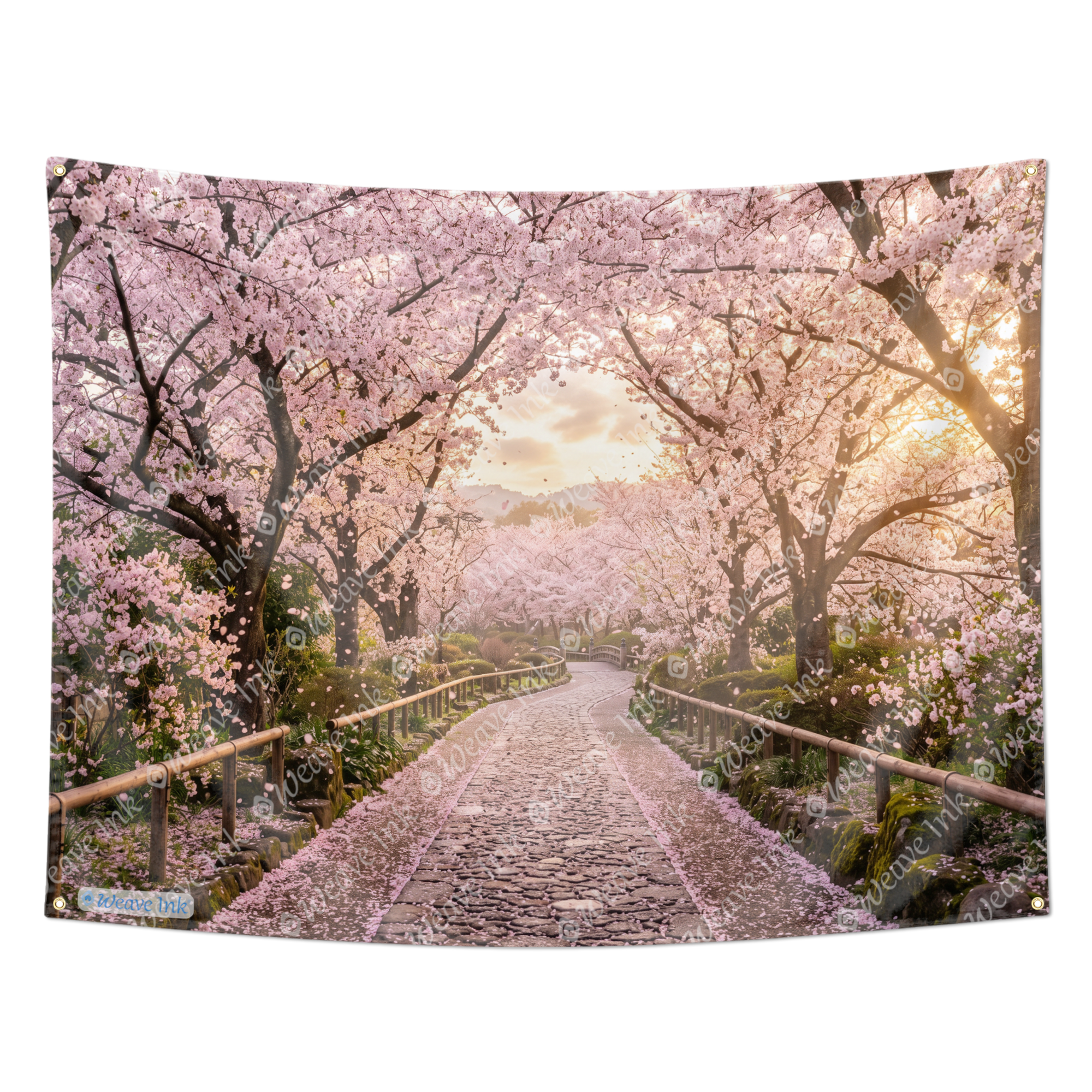 Japanese Sakura Blossom Pathway Tapestry Wall Hanging – Cherry Blossom Wall Decor for Bedroom, Living Room & Dorm Room