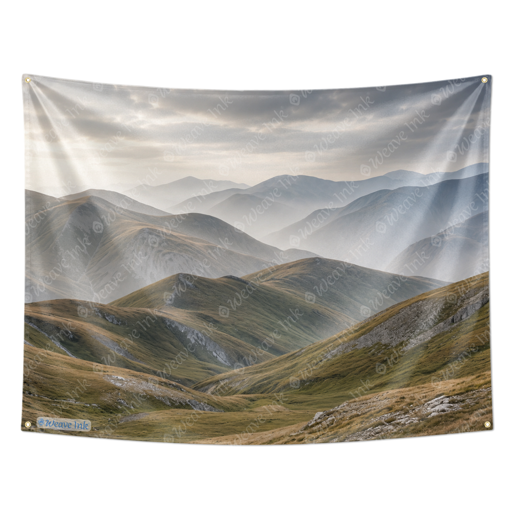 Misty Rolling Hills Mountain Landscape Tapestry – Minimalist Nature Wall Hanging, Serene Valley Scenery Decor for Bedroom, Living Room & Dorm