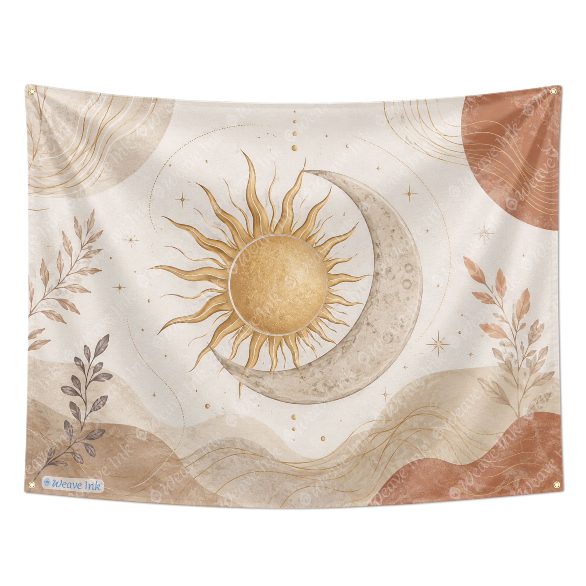 Boho Sun & Moon Tapestry Wall Hanging – Minimalist Neutral Celestial Wall Decor for Bedroom, Living Room & Dorm Room