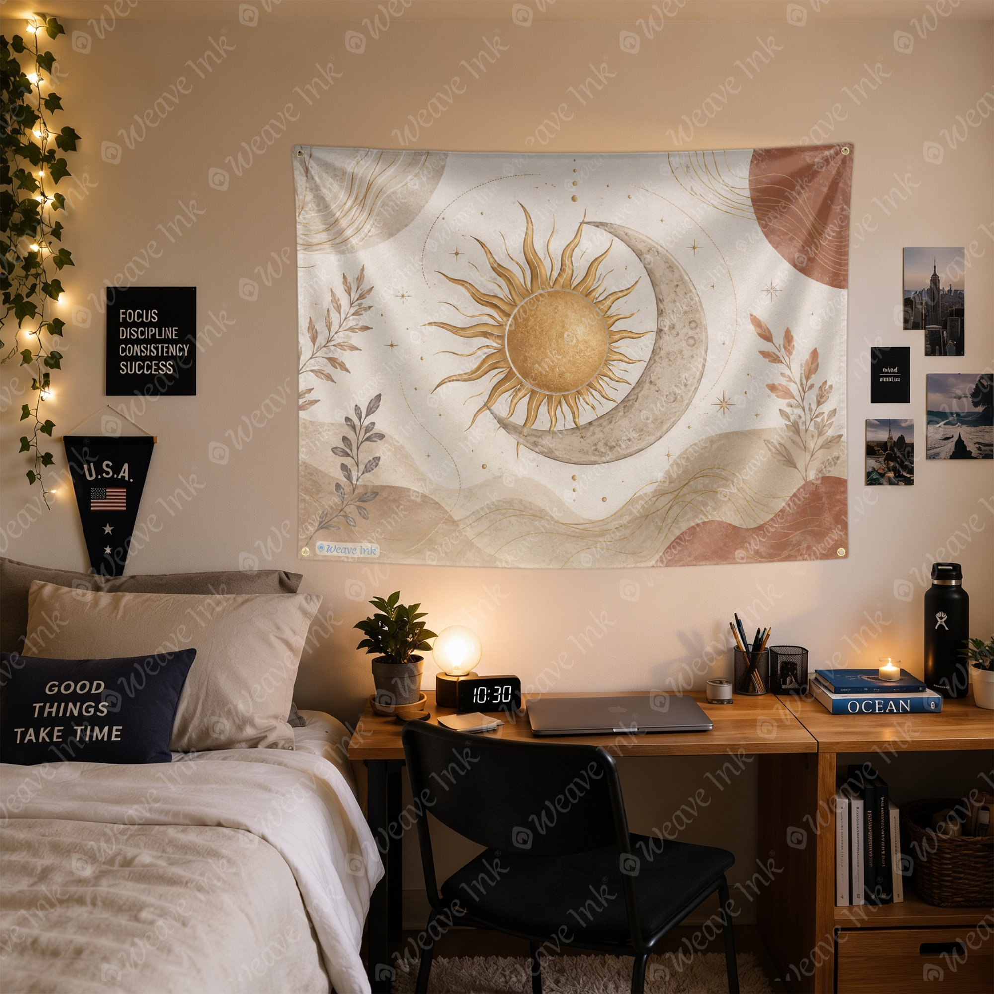Boho Sun & Moon Tapestry Wall Hanging – Minimalist Neutral Celestial Wall Decor for Bedroom, Living Room & Dorm Room