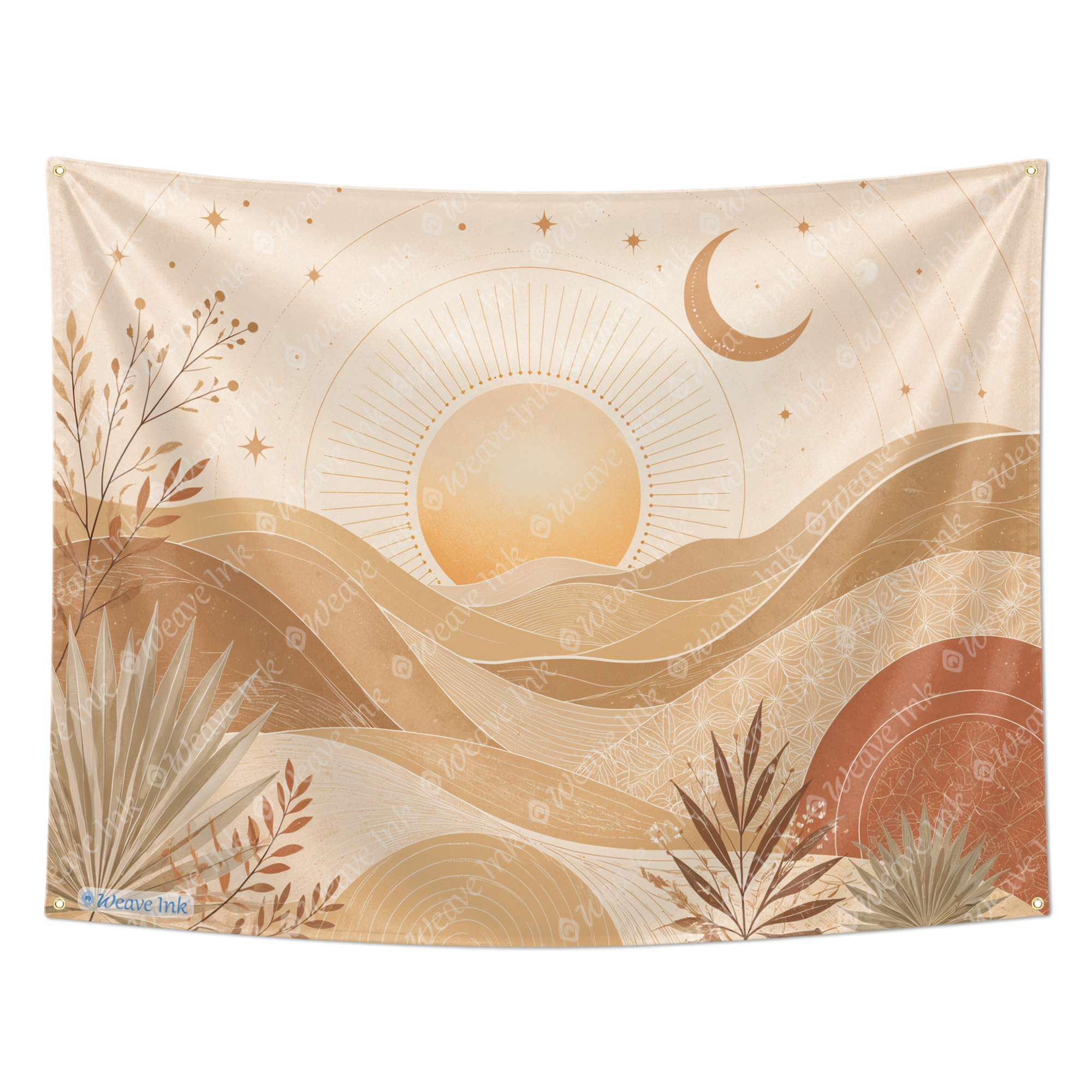 Boho Desert Sun & Moon Tapestry Wall Hanging – Minimalist Neutral Celestial Wall Decor for Bedroom, Living Room & Dorm Room