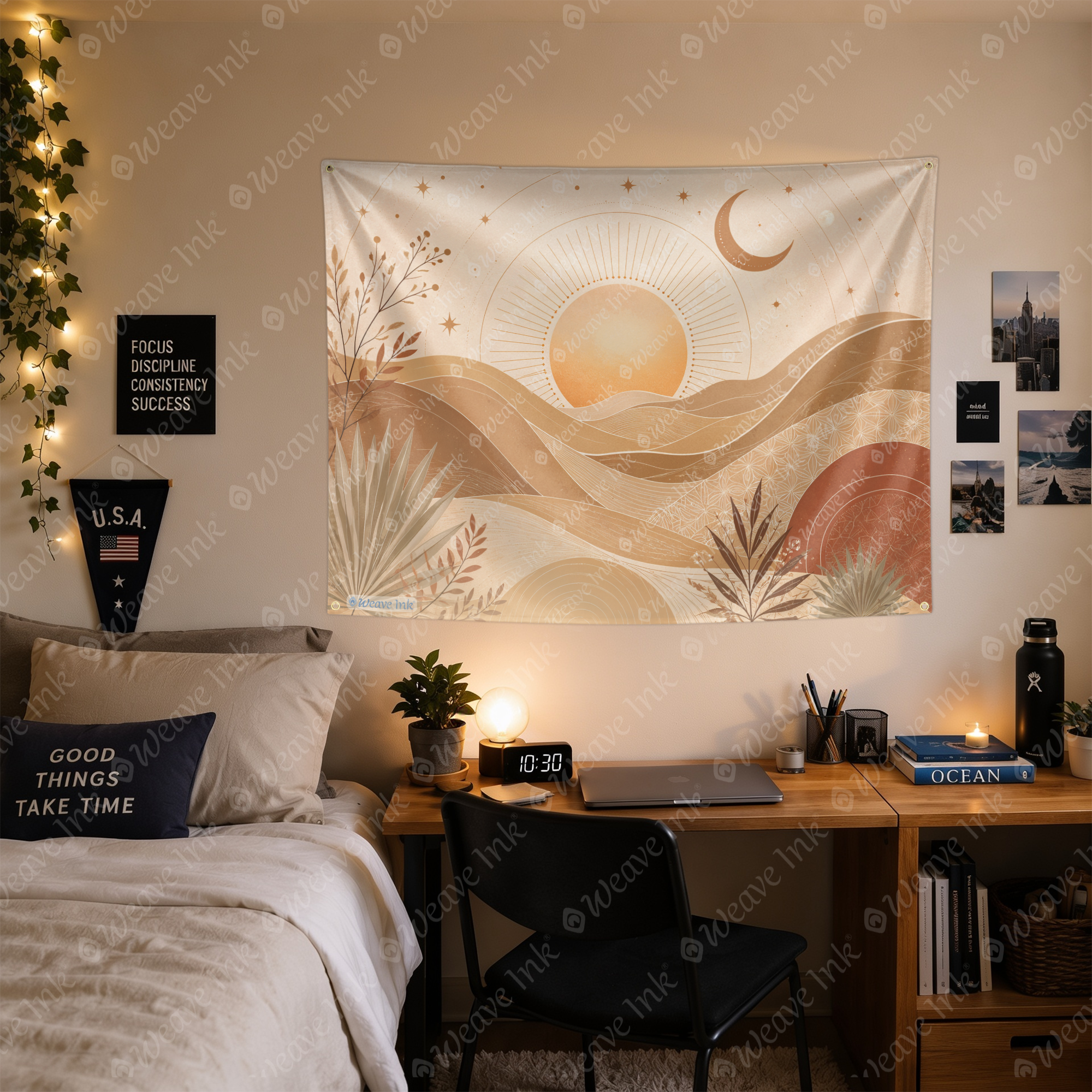 Boho Desert Sun & Moon Tapestry Wall Hanging – Minimalist Neutral Celestial Wall Decor for Bedroom, Living Room & Dorm Room