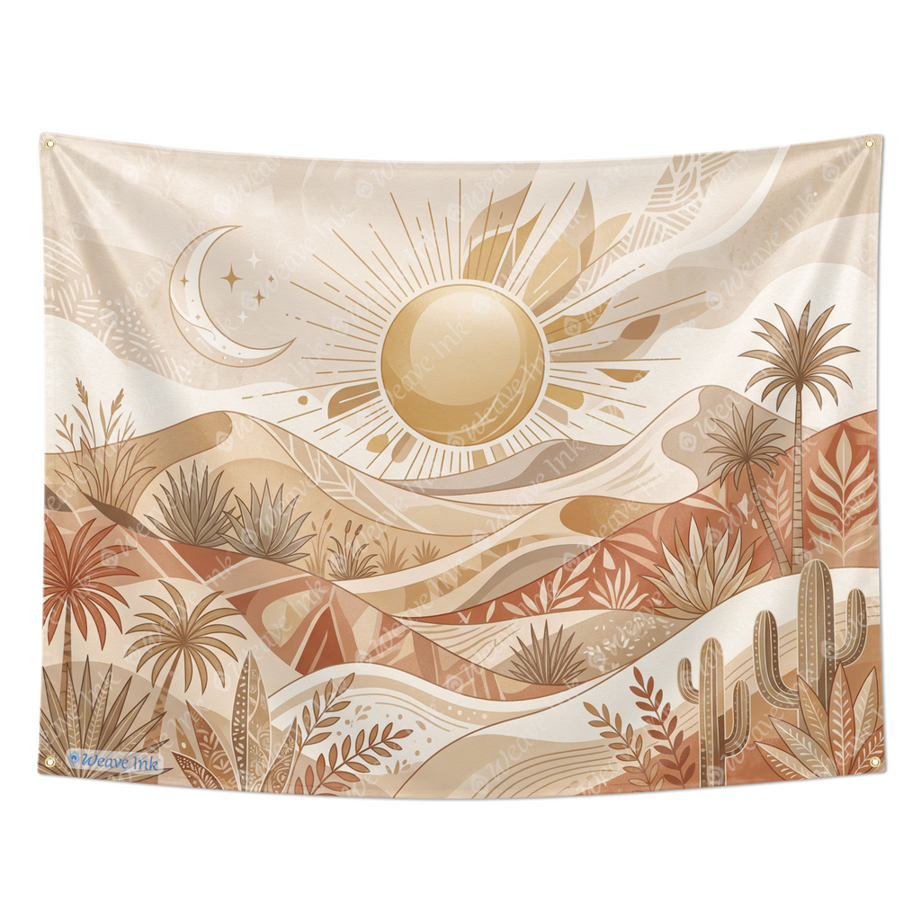 Boho Desert Sun & Moon Tapestry Wall Hanging – Minimalist Neutral Celestial Wall Decor for Bedroom, Living Room & Dorm Room Style 2