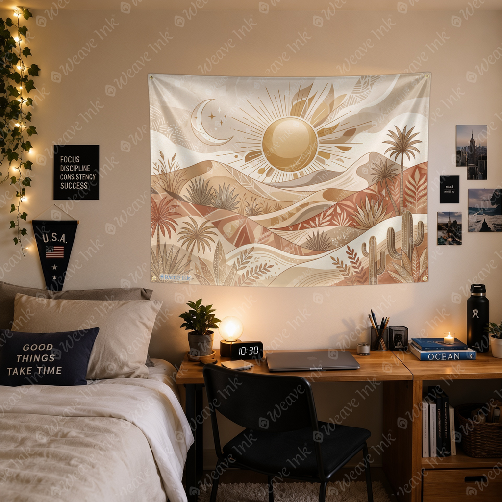 Boho Desert Sun & Moon Tapestry Wall Hanging – Minimalist Neutral Celestial Wall Decor for Bedroom, Living Room & Dorm Room Style 2