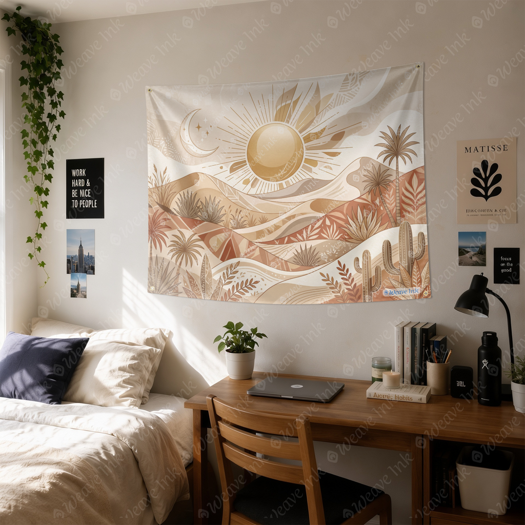 Boho Desert Sun & Moon Tapestry Wall Hanging – Minimalist Neutral Celestial Wall Decor for Bedroom, Living Room & Dorm Room Style 2