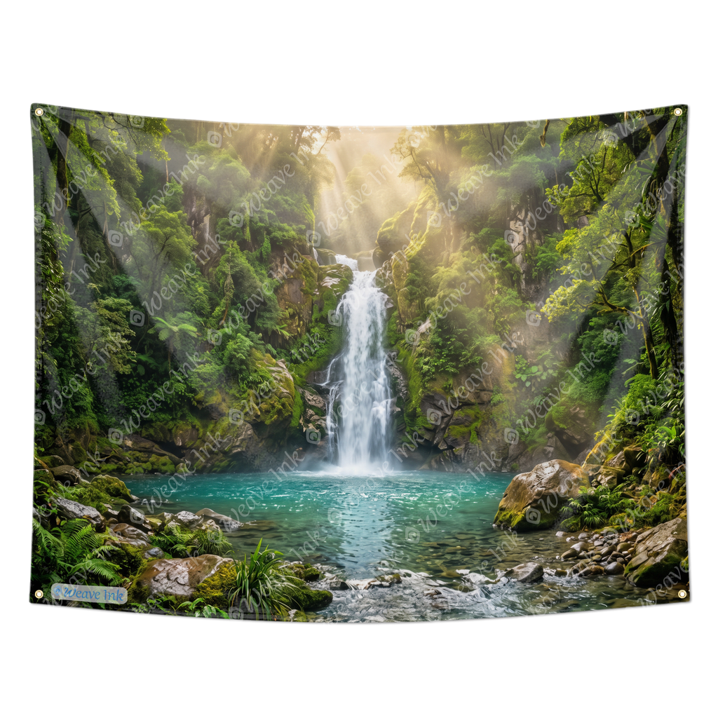 Waterfall Tapestry Wall Hanging Emerald Forest & Turquoise Lagoon Nature Landscape Decor for Bedroom, Living Room & Dorm Room