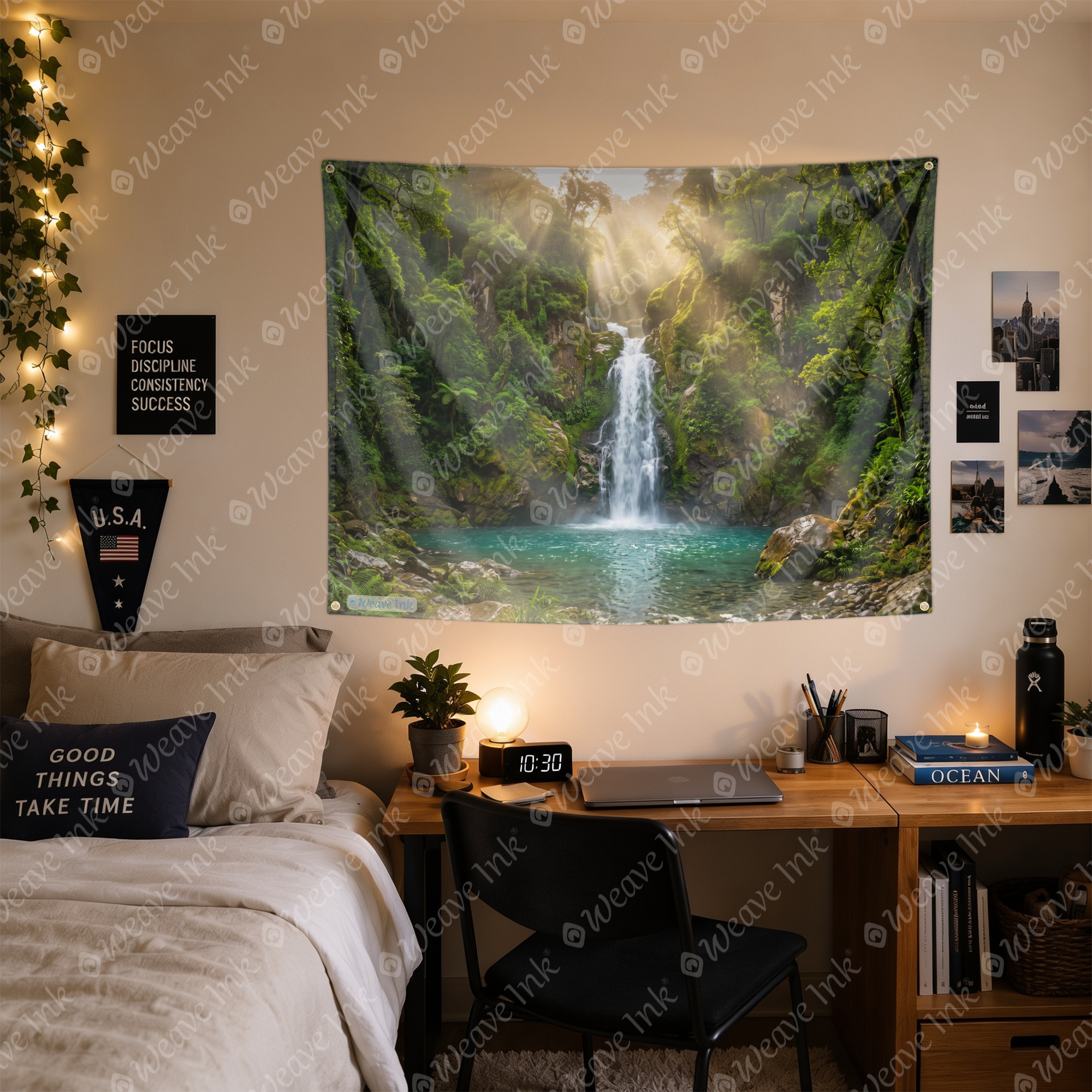 Waterfall Tapestry Wall Hanging Emerald Forest & Turquoise Lagoon Nature Landscape Decor for Bedroom, Living Room & Dorm Room