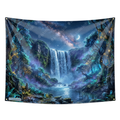Mystical Moonlit Waterfall Tapestry Wall Hanging Fantasy Night Sky Nature Wall Decor for Bedroom, Gaming Room & Dorm Decor