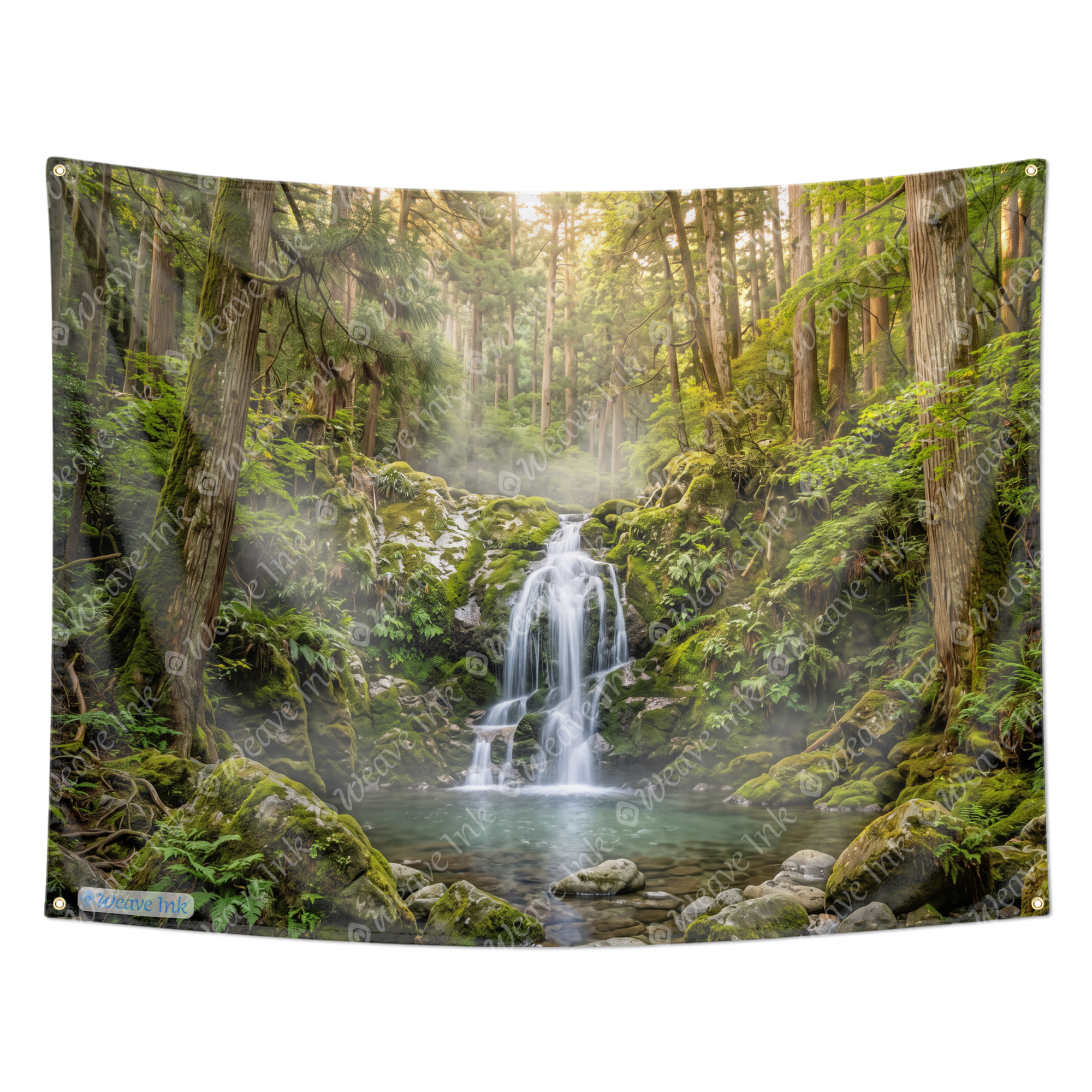 Japanese Zen Waterfall Tapestry Wall Hanging – Serene Forest Nature Wall Decor for Bedroom, Living Room & Meditation Space