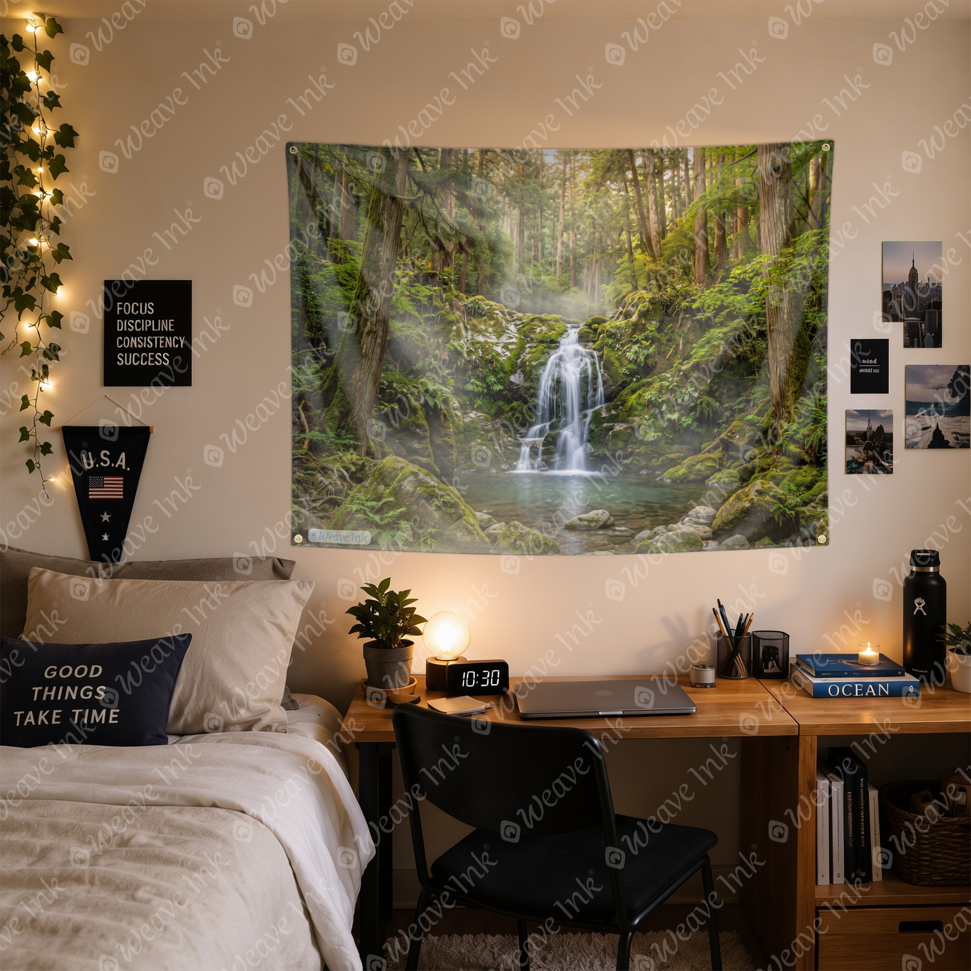 Japanese Zen Waterfall Tapestry Wall Hanging – Serene Forest Nature Wall Decor for Bedroom, Living Room & Meditation Space