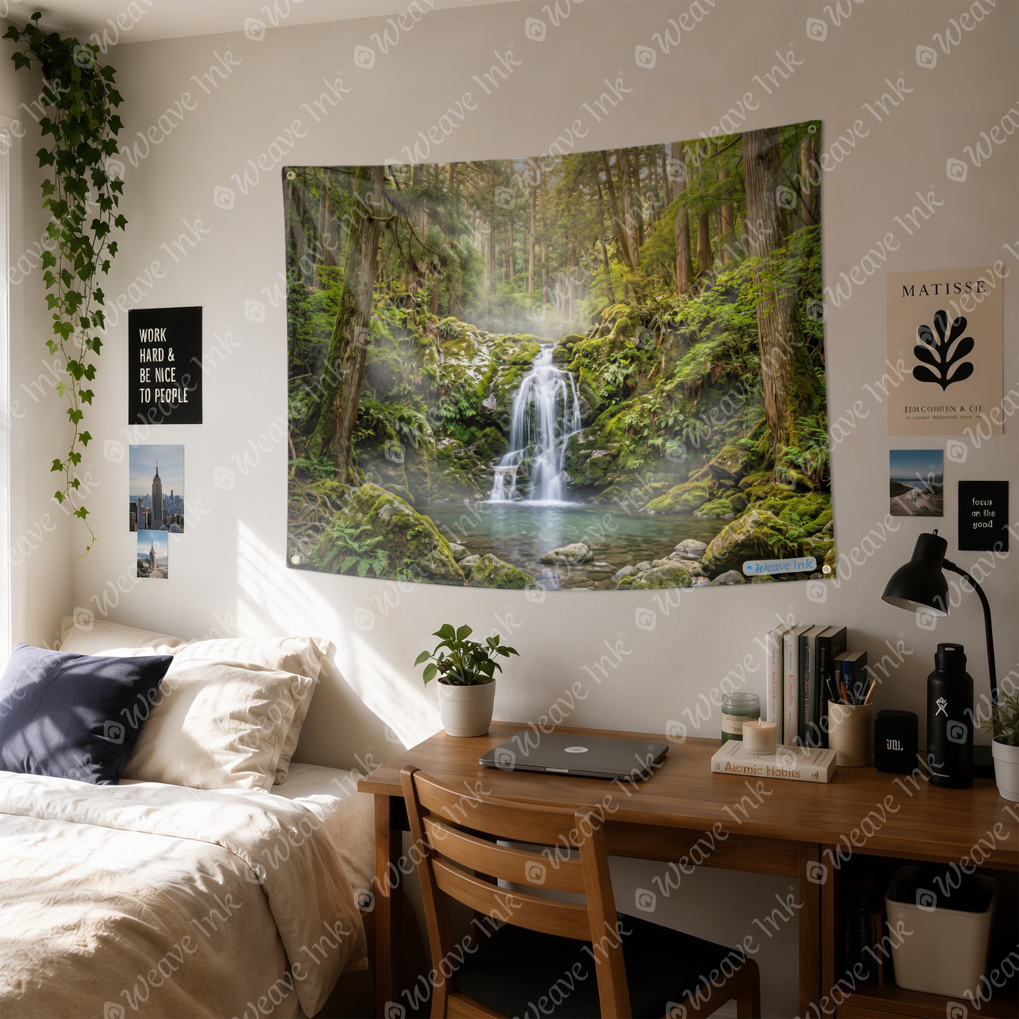 Japanese Zen Waterfall Tapestry Wall Hanging – Serene Forest Nature Wall Decor for Bedroom, Living Room & Meditation Space