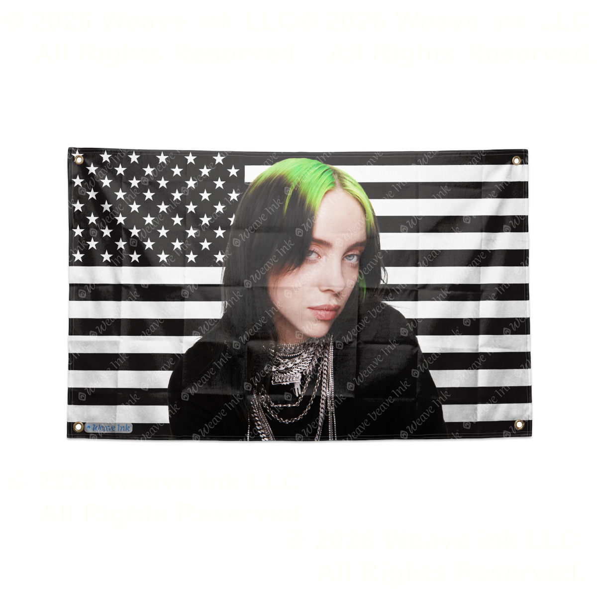 Billie Eilish USA Flag American Tapestry Pop Singer Wall Art & Aesthetic Room Decor 3x5Ft 5x8Ft Style 11
