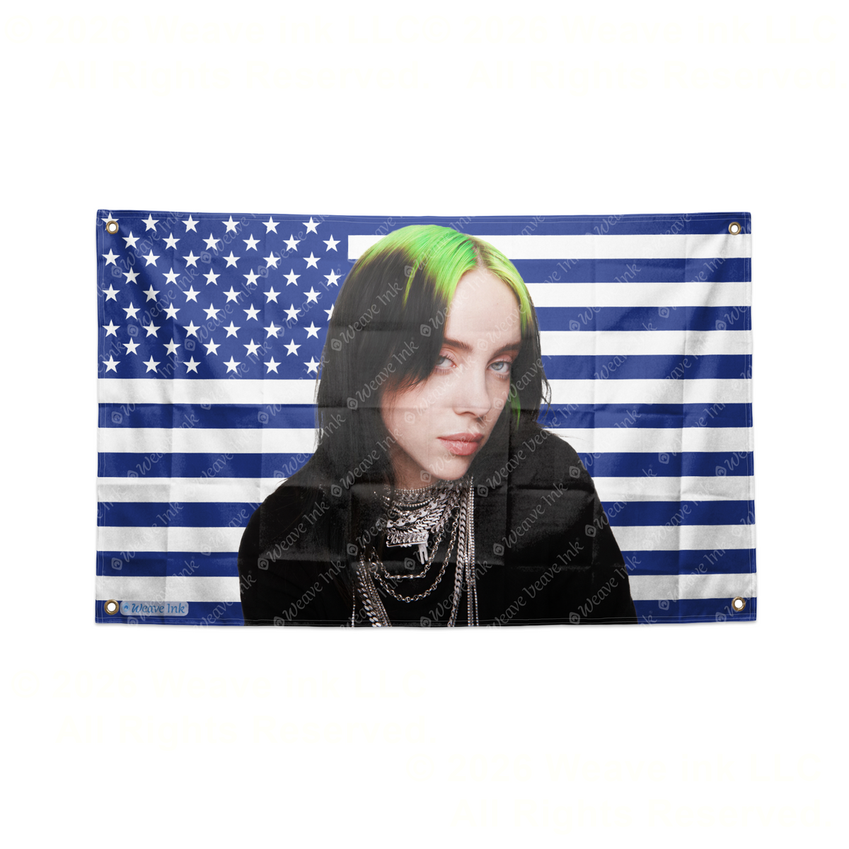 Billie Eilish USA Flag American Tapestry Pop Singer Wall Art & Aesthetic Room Decor 3x5Ft 5x8Ft Style 11
