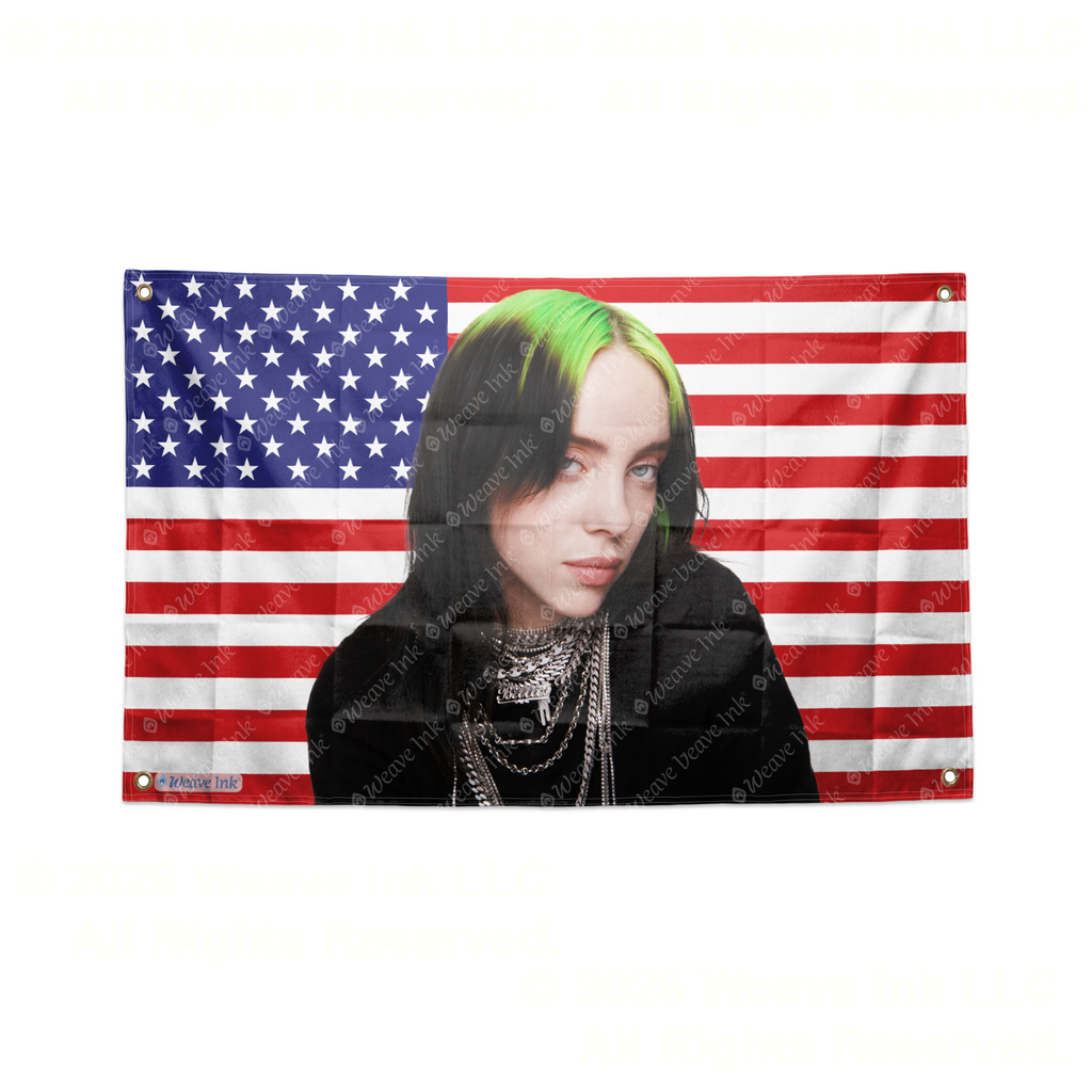Billie Eilish USA Flag American Tapestry Pop Singer Wall Art & Aesthetic Room Decor 3x5Ft 5x8Ft Style 11