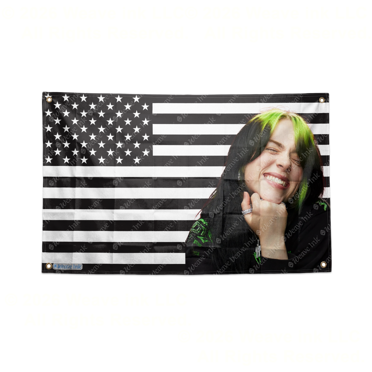 Billie Eilish USA Flag American Tapestry Pop Singer Wall Art & Aesthetic Room Decor 3x5Ft 5x8Ft Style 12