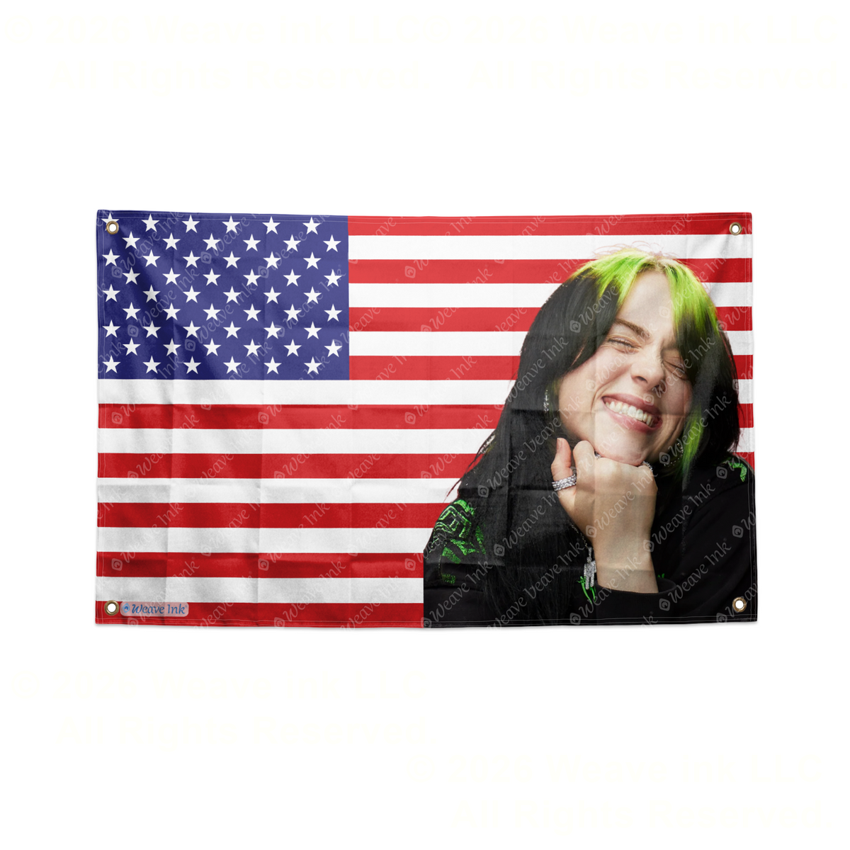 Billie Eilish USA Flag American Tapestry Pop Singer Wall Art & Aesthetic Room Decor 3x5Ft 5x8Ft Style 12