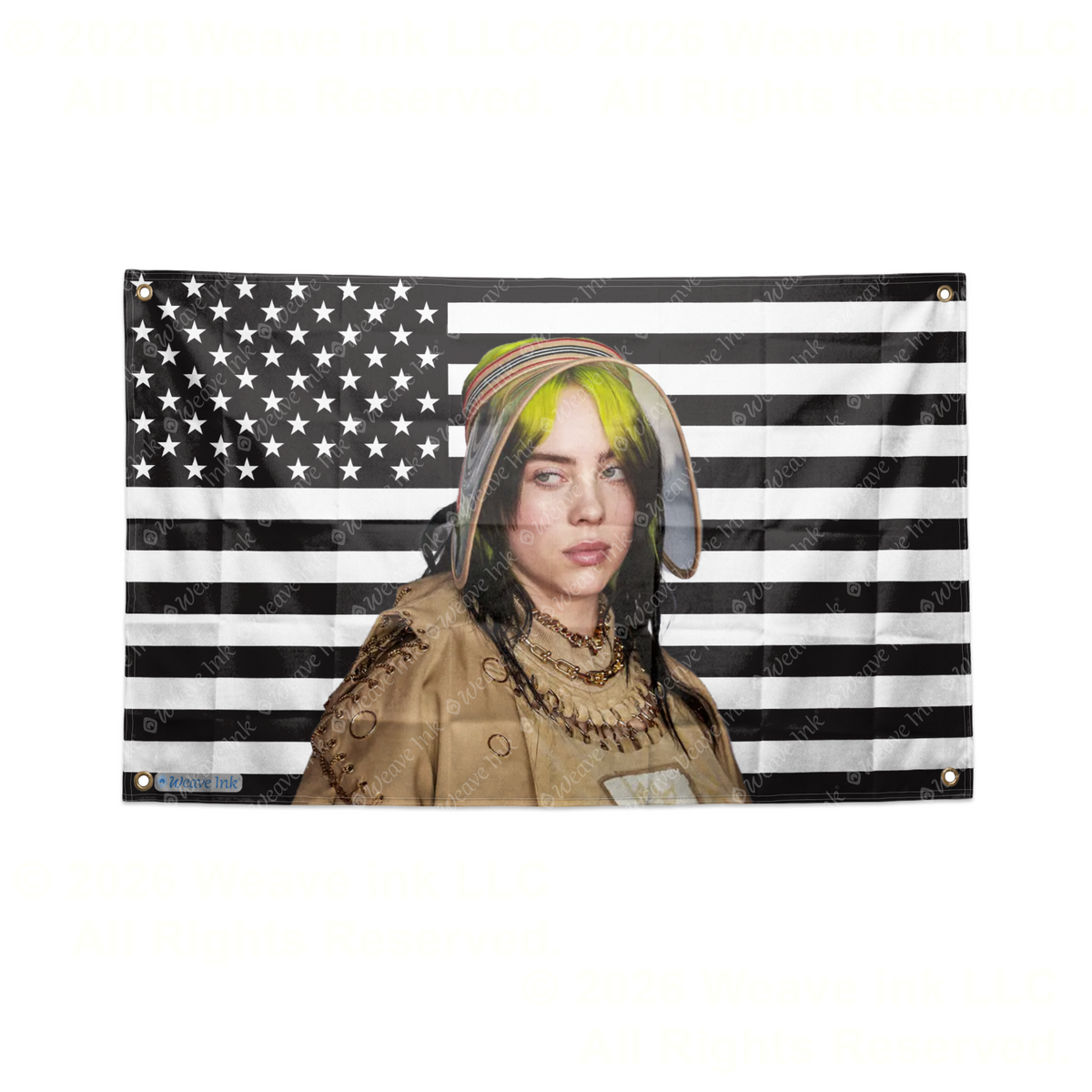 Billie Eilish USA Flag American Tapestry Pop Singer Wall Art & Aesthetic Room Decor 3x5Ft 5x8Ft Style 13