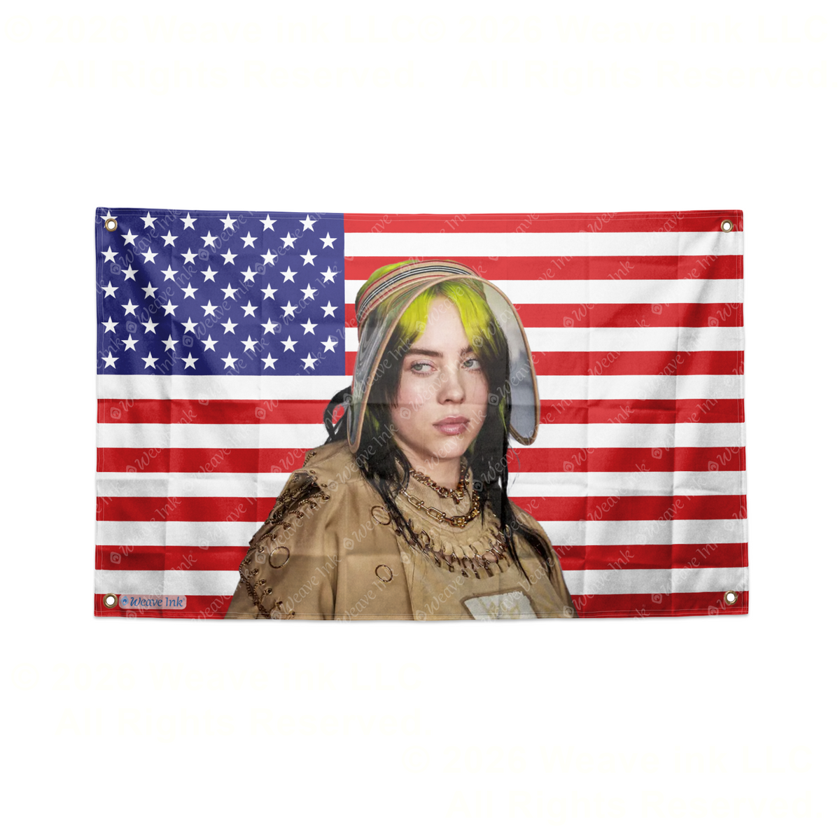 Billie Eilish USA Flag American Tapestry Pop Singer Wall Art & Aesthetic Room Decor 3x5Ft 5x8Ft Style 13