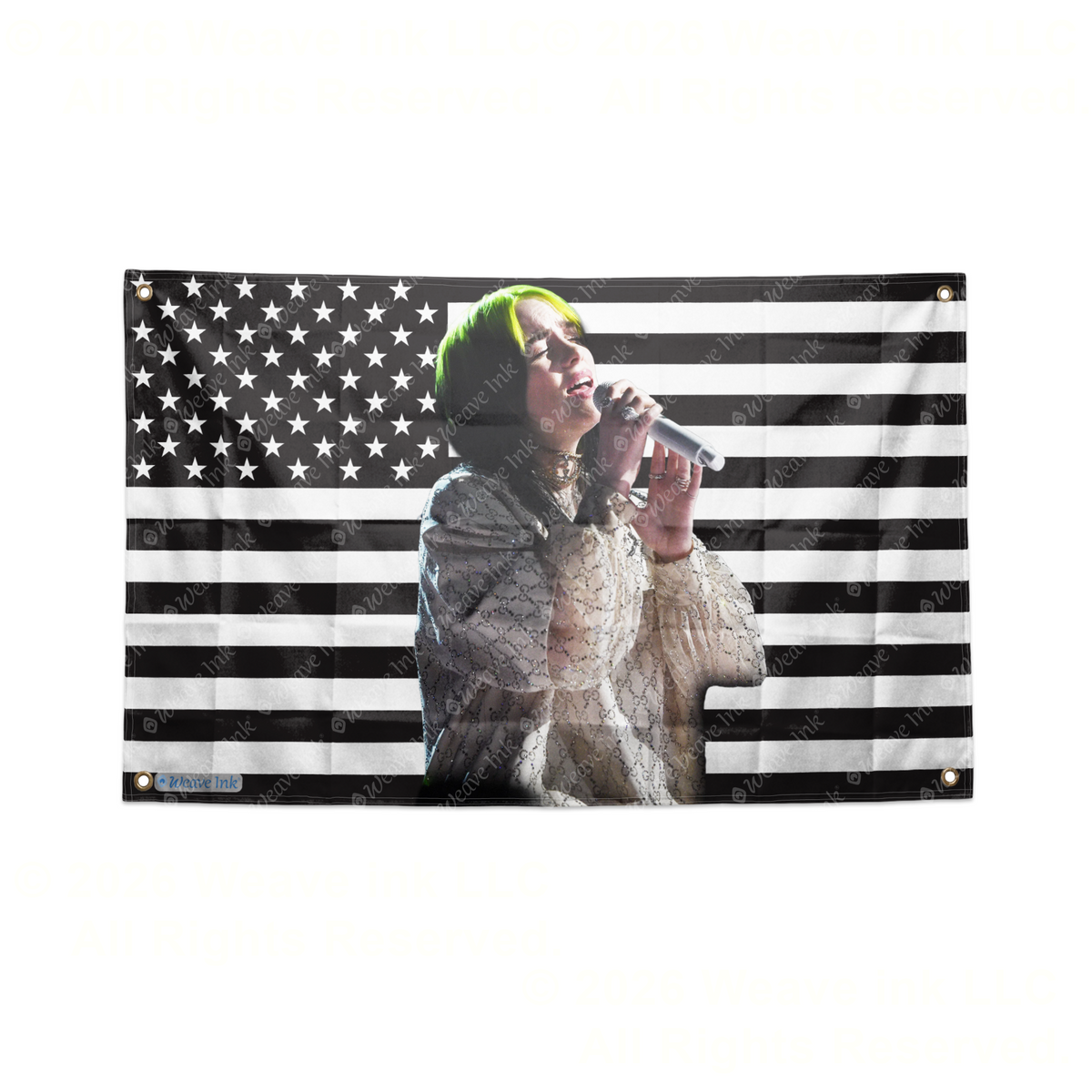 Billie Eilish USA Flag American Tapestry Pop Singer Wall Art & Aesthetic Room Decor 3x5Ft 5x8Ft Style 2