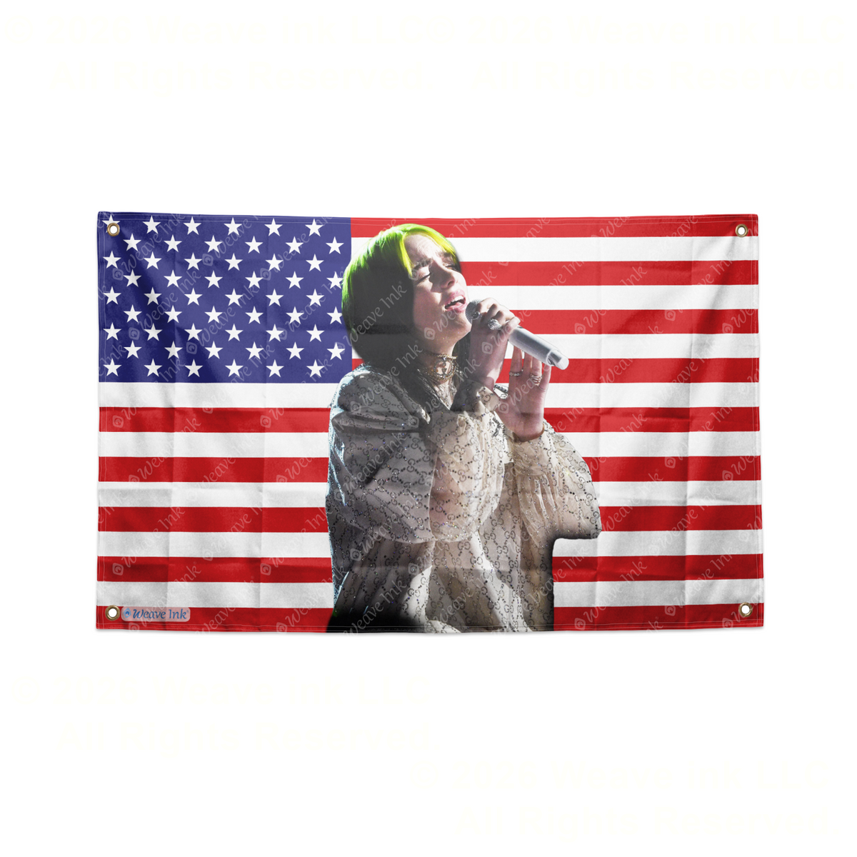 Billie Eilish USA Flag American Tapestry Pop Singer Wall Art & Aesthetic Room Decor 3x5Ft 5x8Ft Style 2
